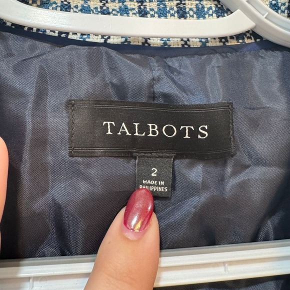 Talbots Women Blazer Jacket 2 Blue Black Checkered Single Button Jacket NEW $189 - Picture 2 of 8